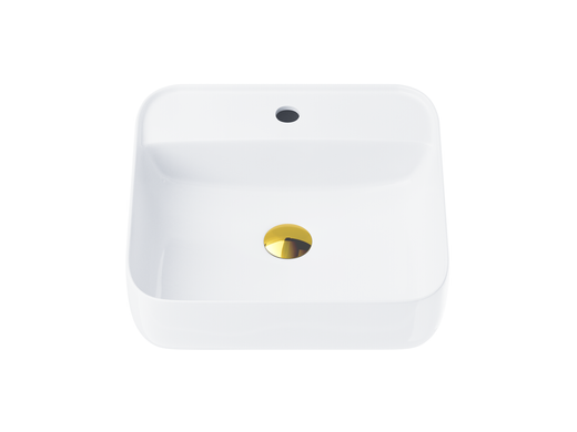 Corsan 649902 square countertop washbasin 395 x 395 x 145 cm with faucet opening and Klik-Klak stopper in gold