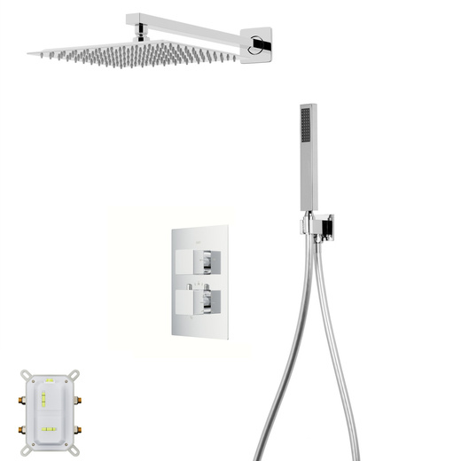 Corsan Ango chrome shower set with 25 cm rain shower, thermostatic mixer and showerhead