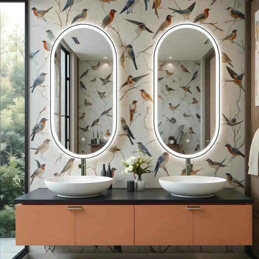 OVO Mirror with variable LED color 500x1000 mm, touch switch and heating mat, in GunMetal frame