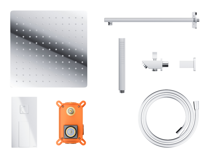 Sprchový set Corsan ANGO chróm s dažďovou sprchou 30 cm, batériou, slúchadlom a výtokom